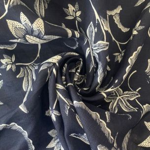 TECIDO CAMBRAIA DE LINHO PURO FLORAL MARINHO • Conexão Tecidos 2