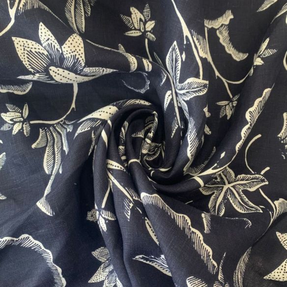 TECIDO CAMBRAIA DE LINHO PURO FLORAL MARINHO • Conexão Tecidos TECIDO CAMBRAIA DE LINHO PURO FLORAL MARINHO • Conexão Tecidos