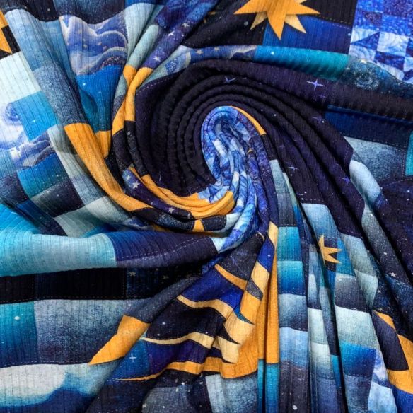 Tecido Malha Canelada Estampada Star • Conexão Tecidos