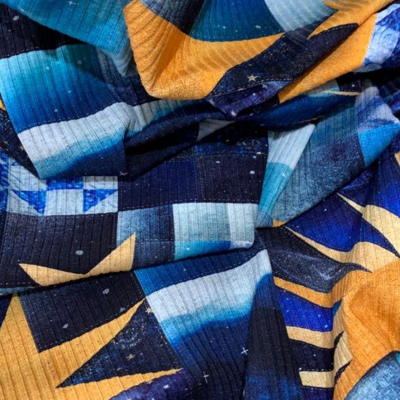 Tecido Malha Canelada Estampada Star • Conexão Tecidos