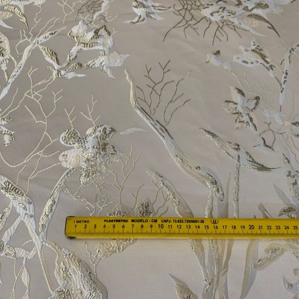 Tecido Jacquard Brocado Exclusivo Whit Gold • Conexão Tecidos
