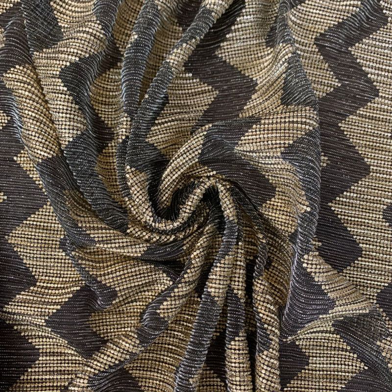 Tecido Tule Plissado Chevron Fundo Dourado • Conexão Tecidos