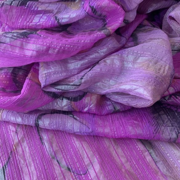 Tecido Chiffon De Seda Foil Magnólia Rosa Imperial • Conexão Tecidos