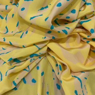 Tecido Crepe de Chine Estampado Yellow Art • Conexão Tecidos