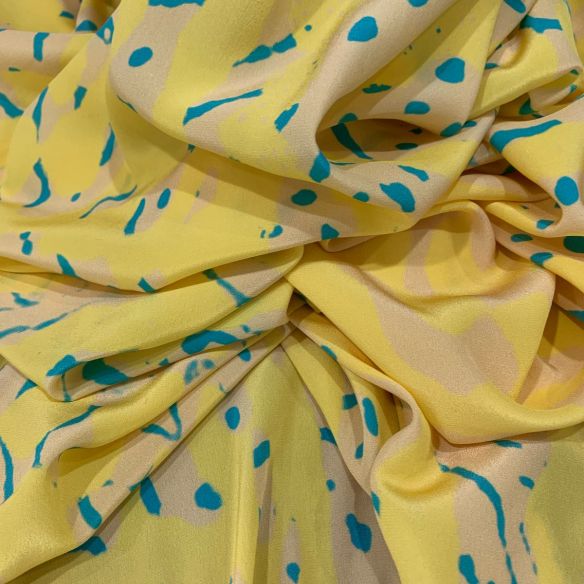 Tecido Crepe de Chine Estampado Yellow Art • Conexão Tecidos