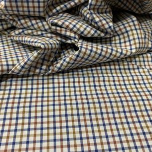 TECIDO TRICOLINE FIO TINTO XADREZ BROWN & BLUE • Conexão Tecidos