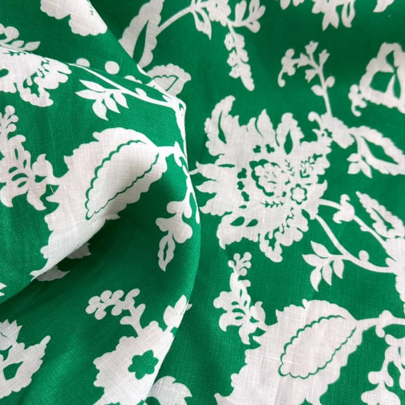 TECIDO LINHO PURO ESTAMPADO GREEN