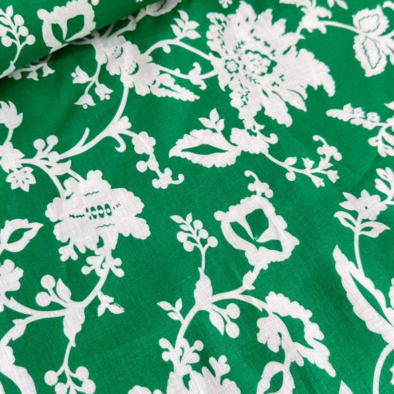 TECIDO LINHO PURO ESTAMPADO GREEN • Conexão Tecidos