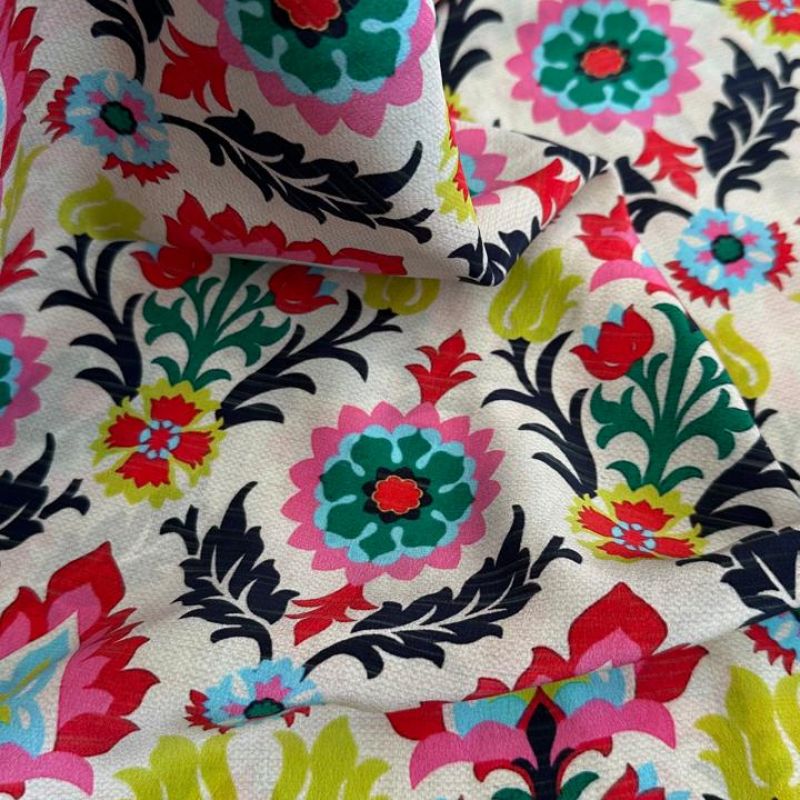 Tecido Crepe De Chine Estampado Desert Flower • Conexão Tecidos