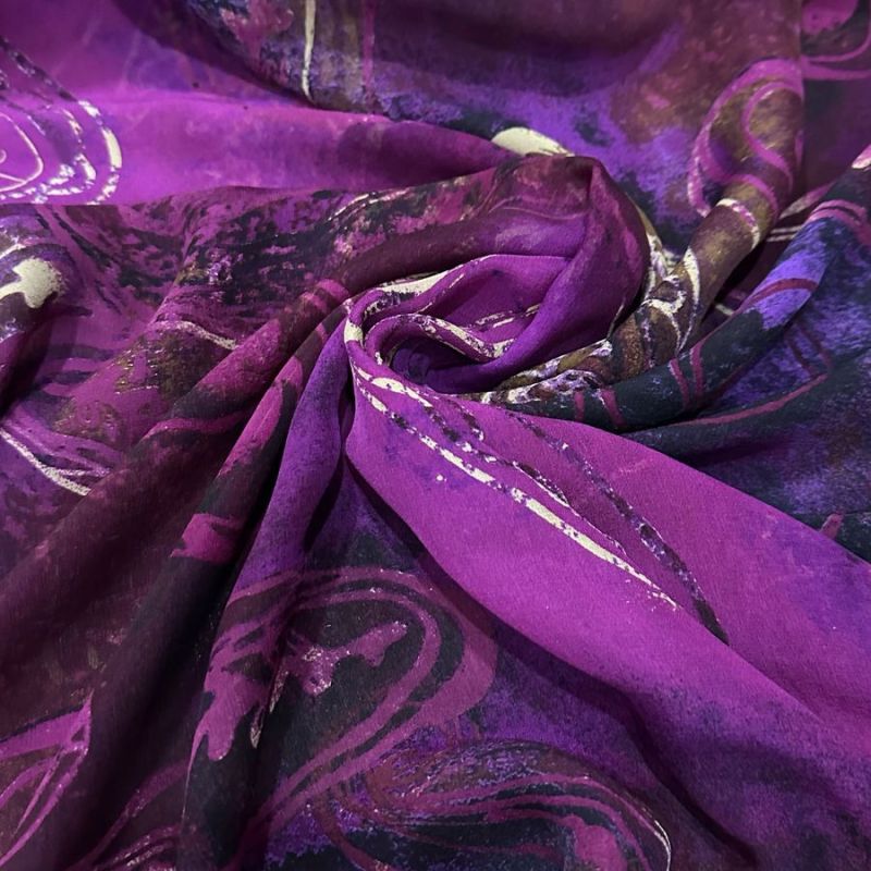 Tecido Musseline De Seda Estampada Pasley Purple • Conexão Tecidos