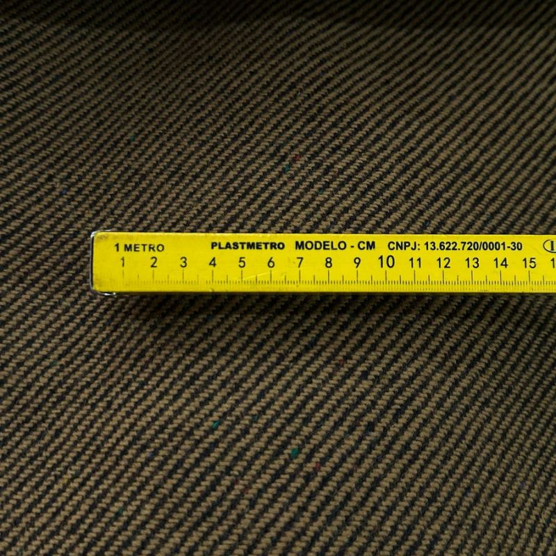 TECIDO LÃ PURA RISCA CARAMELO E PRETO ENTRETELADA • Conexão Tecidos