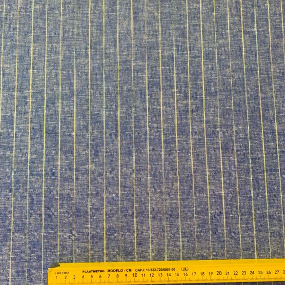 Tecido Linho Puro Azul Pint Stripe • Conexão Tecidos
