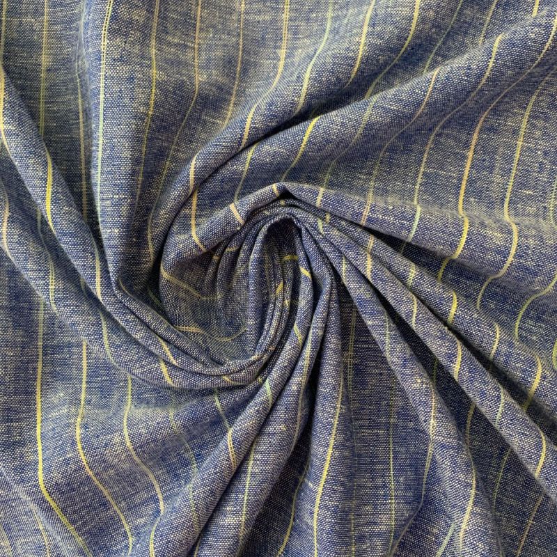 Tecido Linho Puro Azul Pint Stripe • Conexão Tecidos
