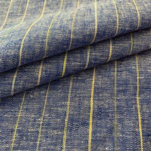 Tecido Linho Puro Azul Pint Stripe • Conexão Tecidos