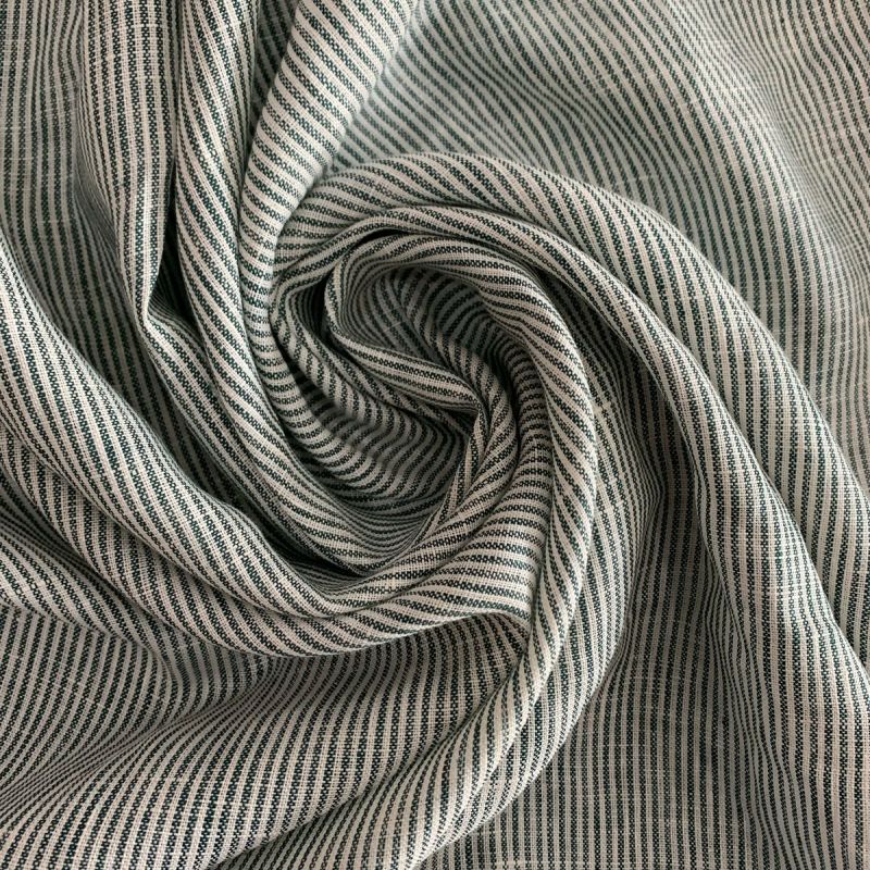 TECIDO LINHO PURO LISTRAS AZUL VERDE ESCURO. 