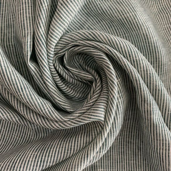 TECIDO LINHO PURO LISTRAS AZUL VERDE ESCURO. 