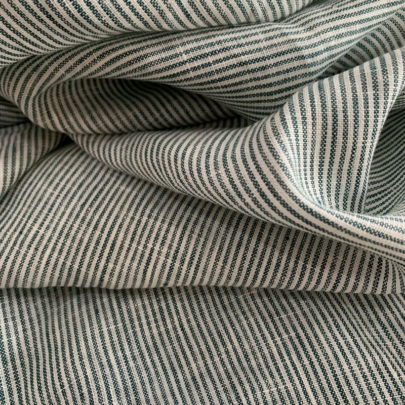 TECIDO LINHO PURO LISTRAS AZUL VERDE ESCURO. 