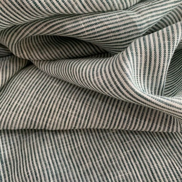 TECIDO LINHO PURO LISTRAS AZUL VERDE ESCURO. 