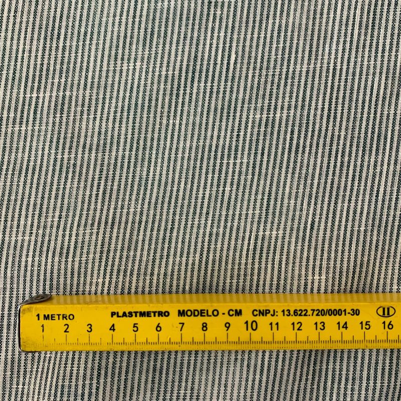 TECIDO LINHO PURO LISTRAS AZUL VERDE ESCURO. 