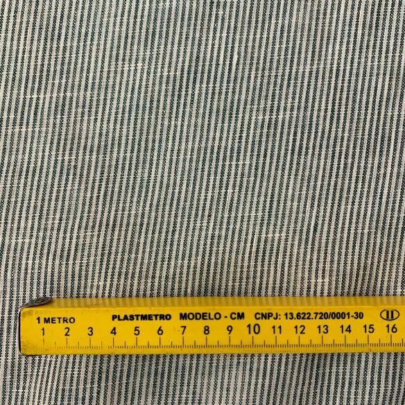 TECIDO LINHO PURO LISTRAS AZUL VERDE ESCURO. 