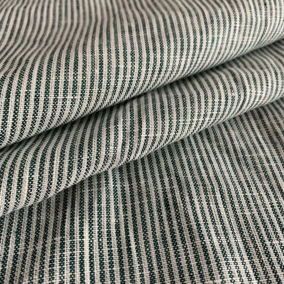 TECIDO LINHO PURO LISTRAS AZUL VERDE ESCURO. 