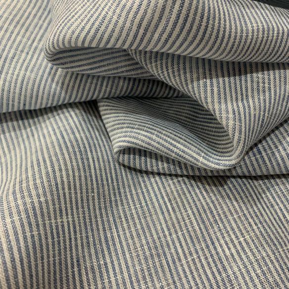 TECIDO LINHO PURO LISTRAS AZUL DELAVÊ. 