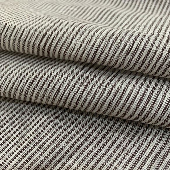 TECIDO LINHO PURO LISTRAS MARROM. 