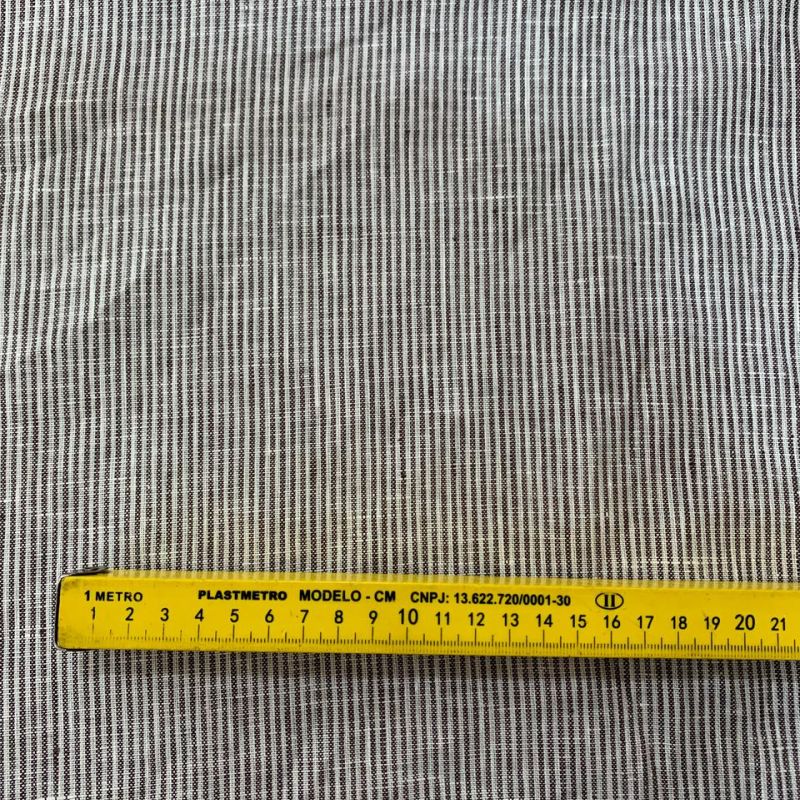 TECIDO LINHO PURO LISTRAS MARROM. 