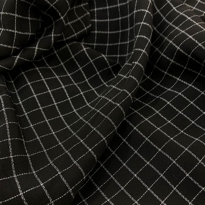 Tecido Crepe Patou P&B Grid • Conexão Tecidos