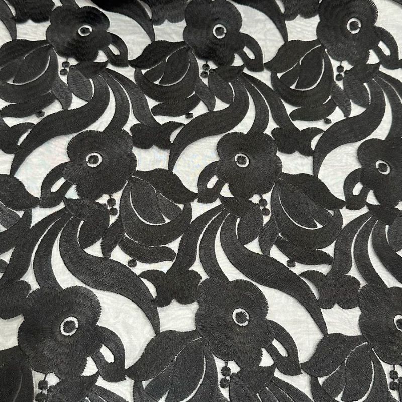 Tecido Organza Bordada Preta • Conexão Tecidos