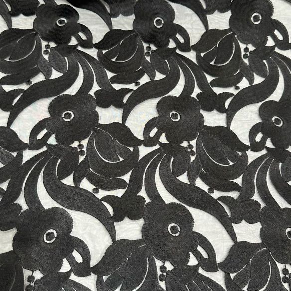 Tecido Organza Bordada Preta • Conexão Tecidos