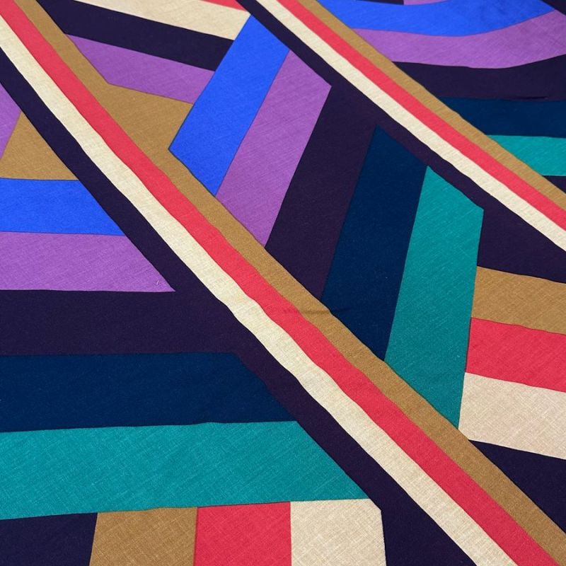 Tecido Linho Misto Estampado Geométrico Colorido • Conexão Tecidos