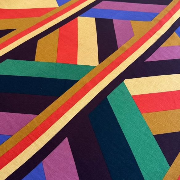 Tecido Linho Misto Estampado Geométrico Colorido • Conexão Tecidos