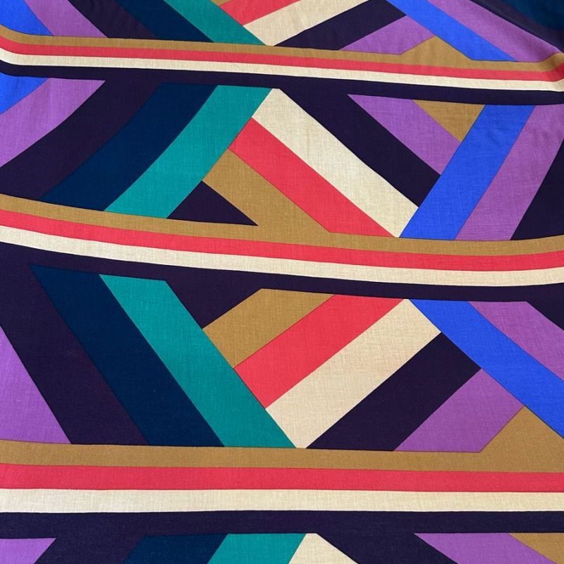 Tecido Linho Misto Estampado Geométrico Colorido • Conexão Tecidos