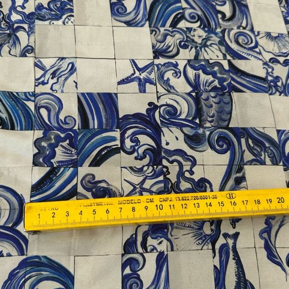 Tecido Crepe de Chine Barrado Blue 2.8 mt • Conexão Tecidos