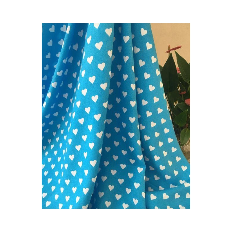 Tecido Viscose Estampada Blue Heart • Conexão Tecidos