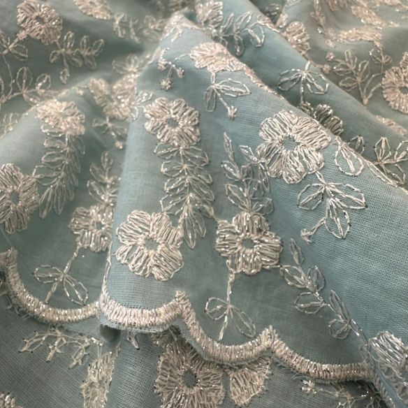 Tecido Lese De Algodão Verde Água Bicos • Conexão Tecidos