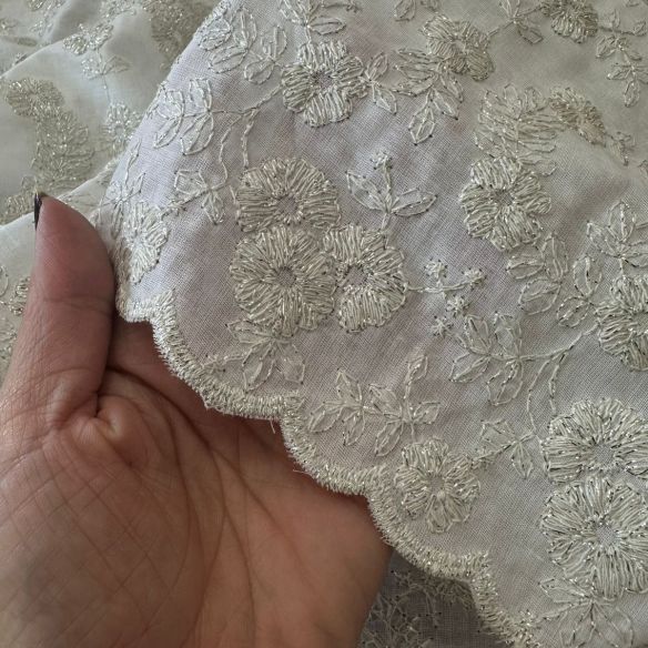 Tecido Lese De Algodão Off White Bicos • Conexão Tecidos