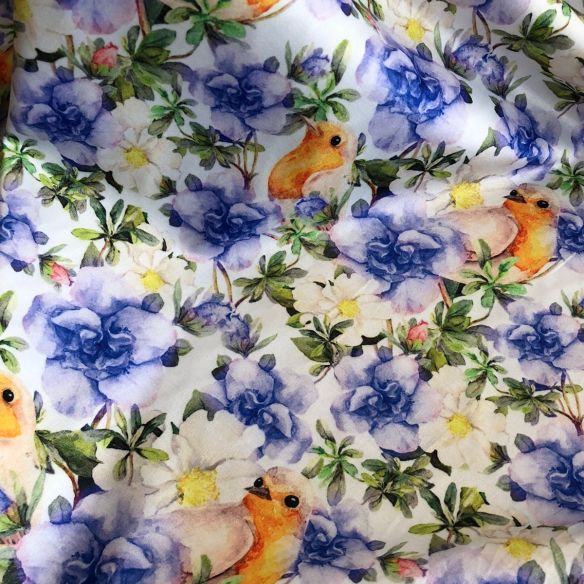 Tecido Sarja Leve Acetinada Pássaros • Conexão Tecidos