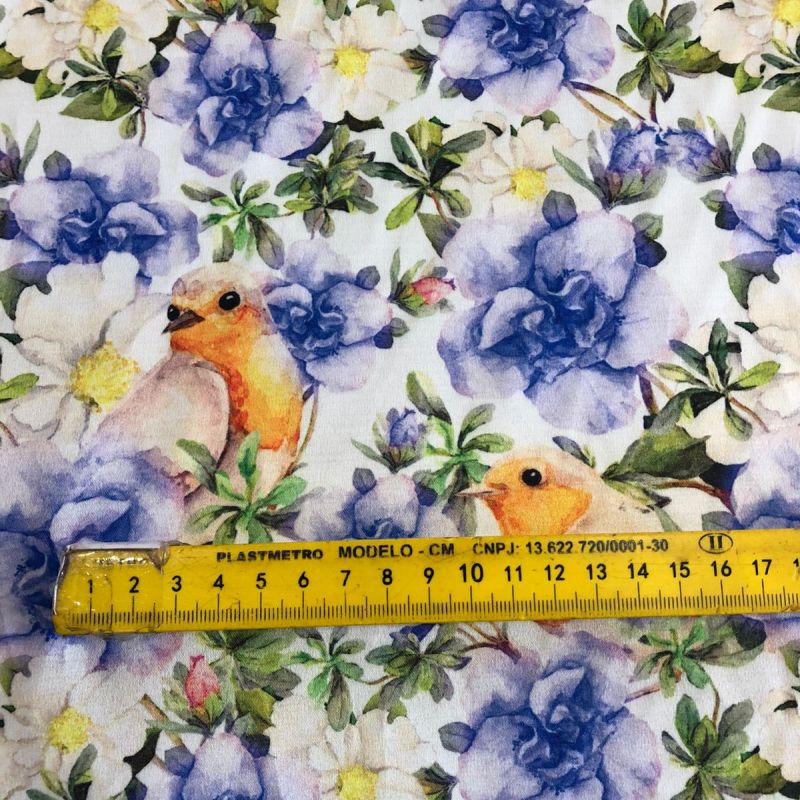 Tecido Sarja Leve Acetinada Pássaros • Conexão Tecidos