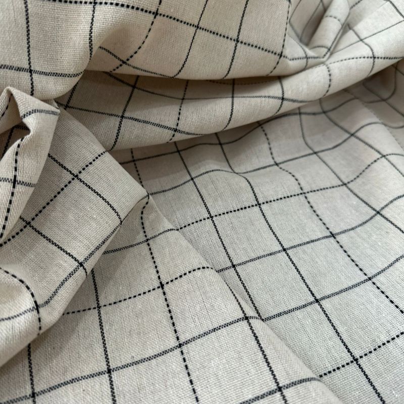 Tecido Linho Misto Grid Natural • Conexão Tecidos