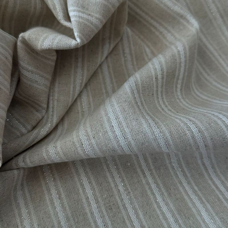 Tecido Linho Misto Listras Foil Natural • Conexão Tecidos
