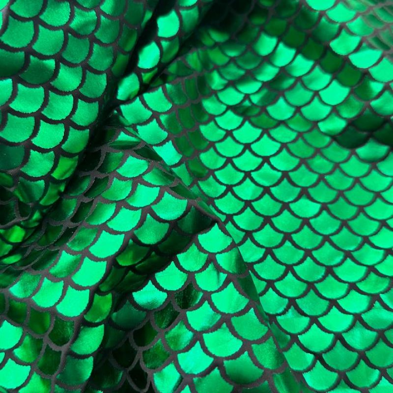 Tecido Malha Holográfica Sereia Verde • Conexão Tecidos