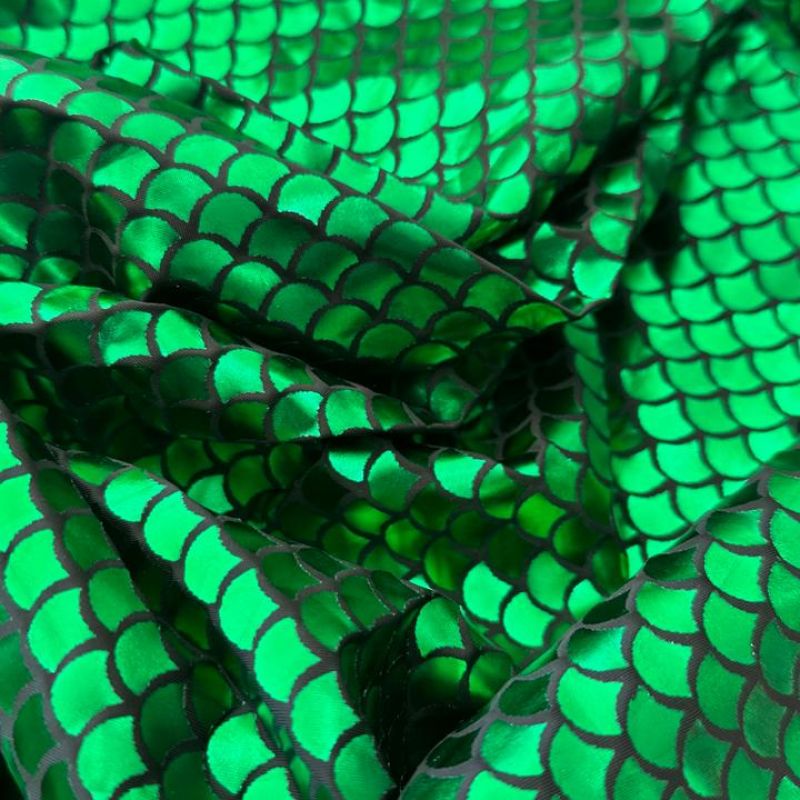 Tecido Malha Holográfica Sereia Verde • Conexão Tecidos