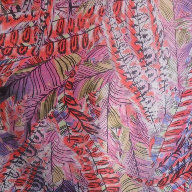 Tecido Palha De Seda Estampada Folhagem Tropical • Conexão Tecidos