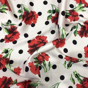 Tecido Cetim Toque De Seda Estampada Poá Flowers • Conexão Tecidos