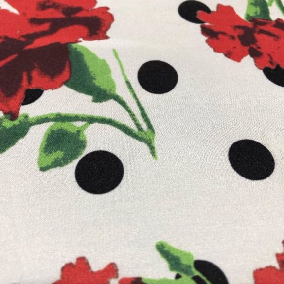 Tecido Cetim Toque De Seda Estampada Poá Flowers • Conexão Tecidos