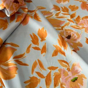 Tecido Cetim Toque De Seda Estampada Orange • Conexão Tecidos