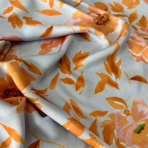 Tecido Cetim Toque De Seda Estampada Orange • Conexão Tecidos 2