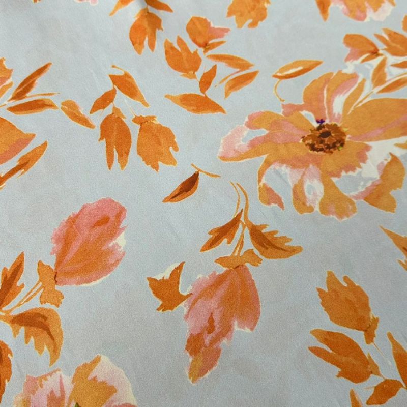 Tecido Cetim Toque De Seda Estampada Orange • Conexão Tecidos
